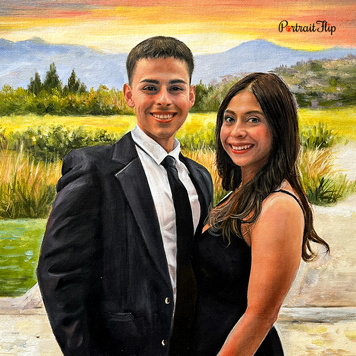 Acrylic painting of couple at sunset